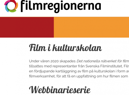 Filmregionernas logga samt text om film i kulturskolan