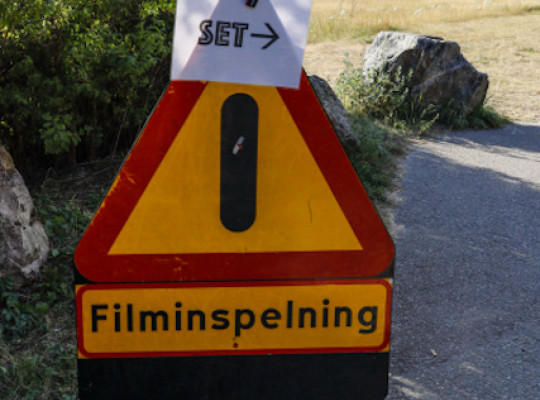 Varningsskylt att filminspelning pågår