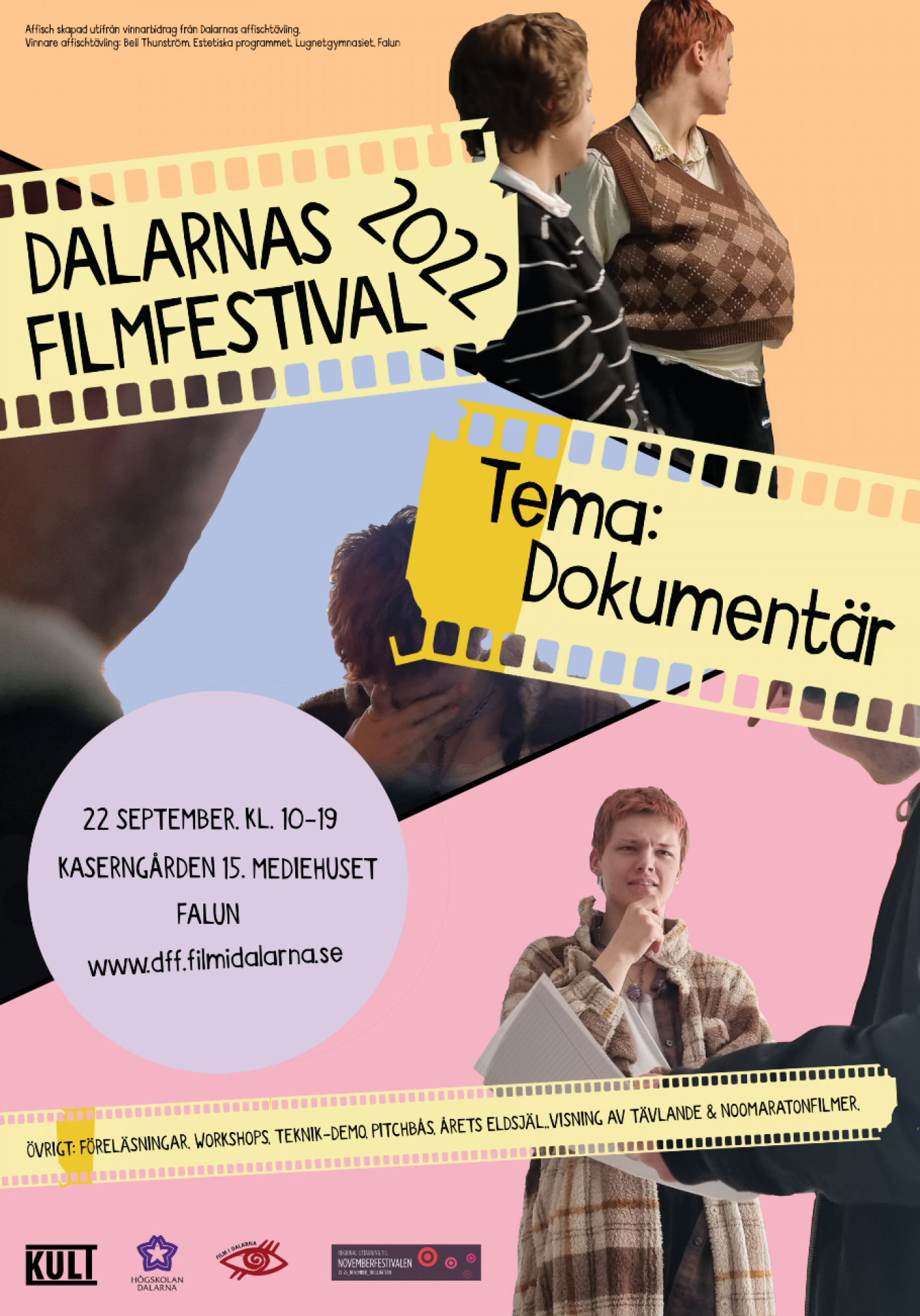 Affisch för dalarnas filmfestival visande en flicka och en projektor.