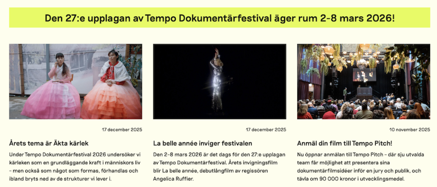 Tempo Dokumentärfestival 2026