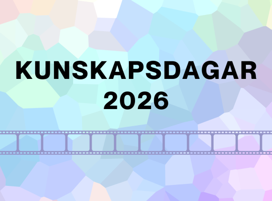 Mosaik-liknande bakgrund med filmremsa och svart text Kunskapsdagar 2026.